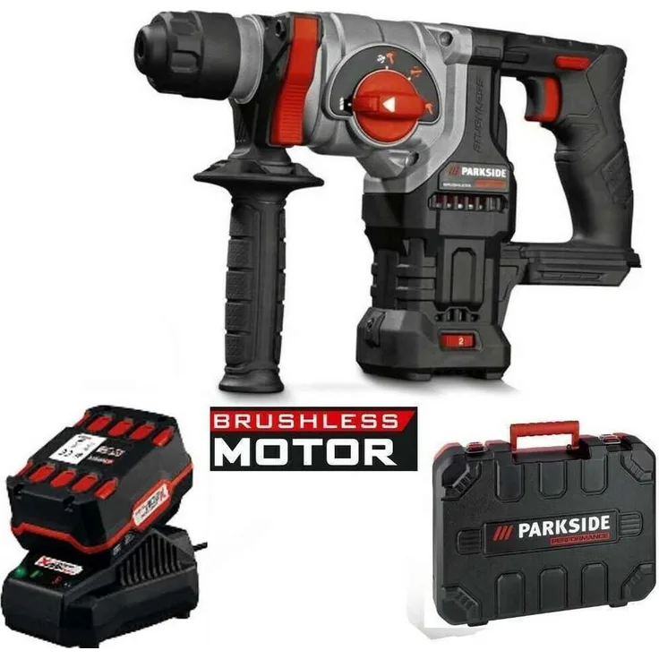 PARKSIDE PERFORMANCE® Kombihammer PARKSIDE Akku Kombihammer 20 Volt PKHAP 20-Li 4 Ah Akku Ladegerät, Bu¨rstenloser Motor, SDS-Plus-System, LED-Arbeitsleuchte, Metalltiefenanschlag