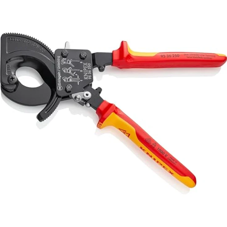 Knipex 95 36 250 Ratschen-Kabelschneider für Cu- und Alu-Kabel bis 32 mm, ein- und mehrdrähtig, kompaktes Design mit geringem Kraftbedarf – Bild 2