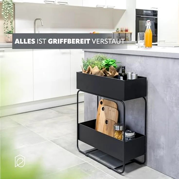 eluno Blumenständer mit 2 Ablagen, aus Metall schwarz, vielseitiges Multifunktionsregal – Bild 7