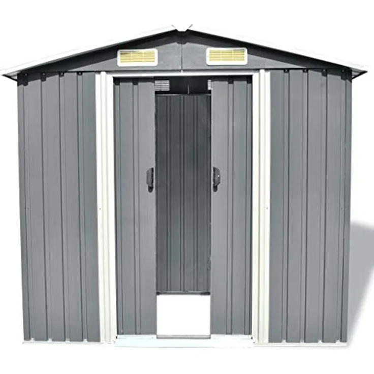 vidaXL Gerätehaus Metall 204x132x186cm Grau Schuppen Gartenhaus Geräteschuppen – Bild 4
