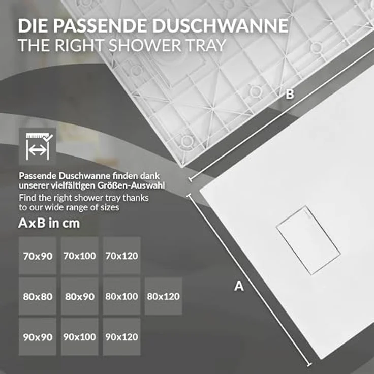 LuxeBath Duschwanne 80x80cm, quadratische Brausetasse mit rutschfester Oberfläche und Ablaufgarnitur, Weiß, H:30 mm extra flach – Bild 5