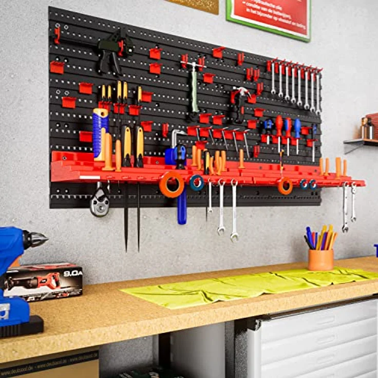 Monzana Werkzeugwand 95x54cm 54 tlg. Starke Wandplatten Erweiterbar Werkstatt Lochwand Lagersystem Werkzeughalter Regal – Bild 2