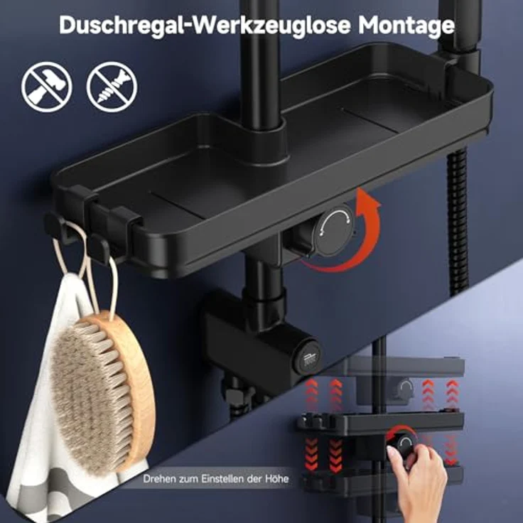 Rainsworth Duschsystem ohne Mischbatterie, Schwarz, Höhe 25.4 cm – Bild 2