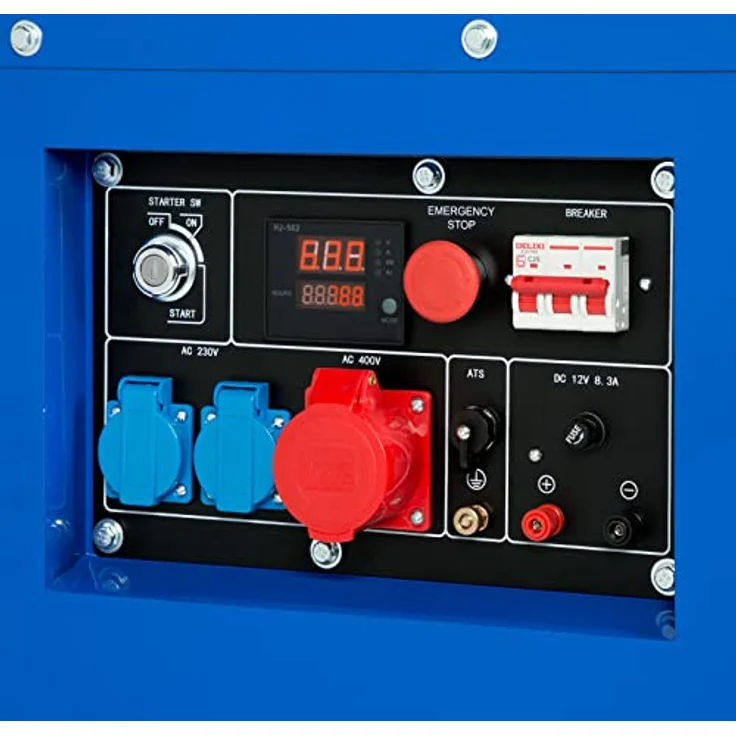 EBERTH GG3-ERD8000E, 8000 Watt Diesel Notstromaggregat mit 13,9 PS, 3-Phasen Stromgenerator, 1x 400V, 2x 230V, 1x 12V – Bild 5