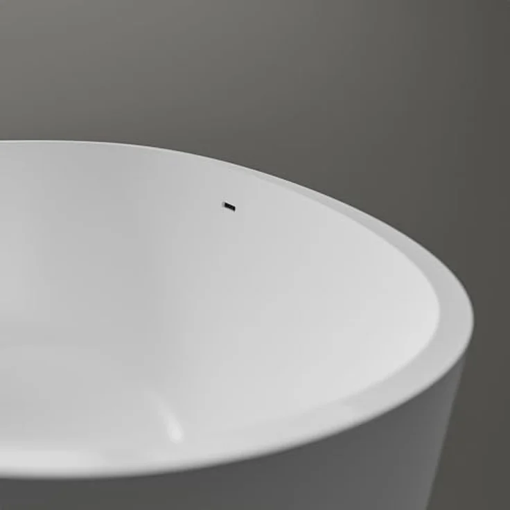 Bernstein VELA Freistehende Badewanne, Mineralguss Solid Stone, Weiß Matt, 170x86 cm, mit Pop-up-Verschluss und Überlauf – Bild 4
