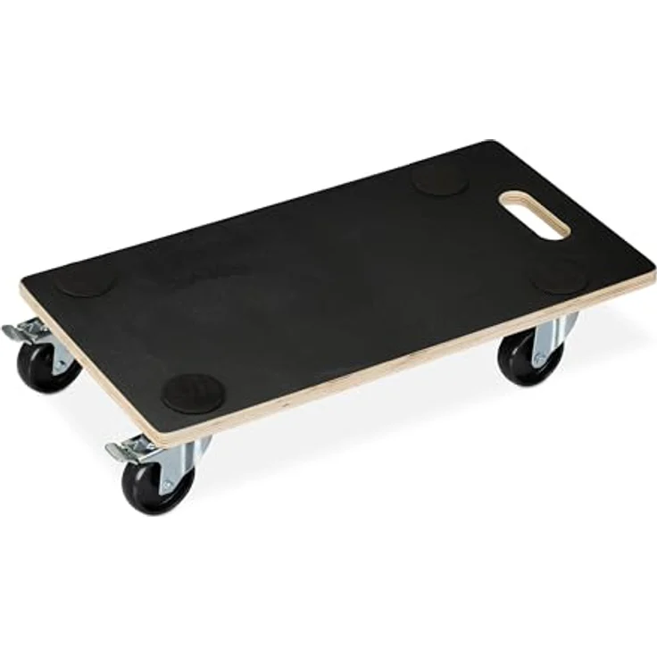 Relaxdays Transportroller Feststellbremse, 400 kg, Lenkungsrollen, Anti-Rutsch-Belag, HBT: 11,5 x 58 x 30 cm, schwarz – Bild 2