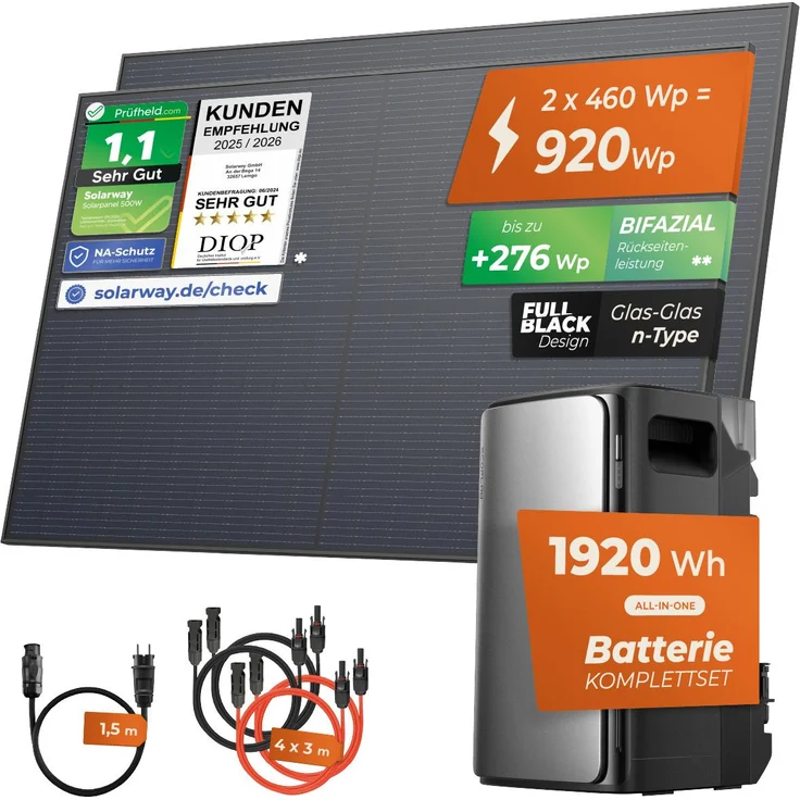 Solarway Balkonkraftwerk 920 Watt Max, EcoFlow STREAM Max 1920 Wh Batterie, All-in-One mit smartem Monitoring