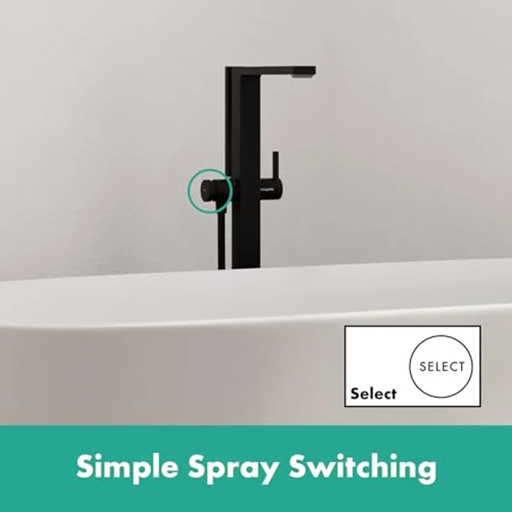 Hansgrohe Tecturis E Einhebel-Wannenmischer, bodenstehend mit Wasserfall-Auslauf, inkl. Handbrause und Zubehör, 264 mm Ausladung – Bild 2
