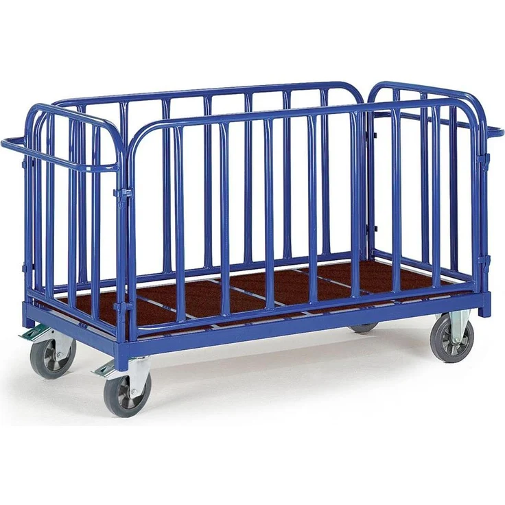 Rollcart Vierwandwagen, Transportwagen aus Stahlrohr mit rutschfester Ladefläche, pulverbeschichtet in Enzianblau, Tragkraft 1200 kg, 2000 x 800 mm Ladefläche