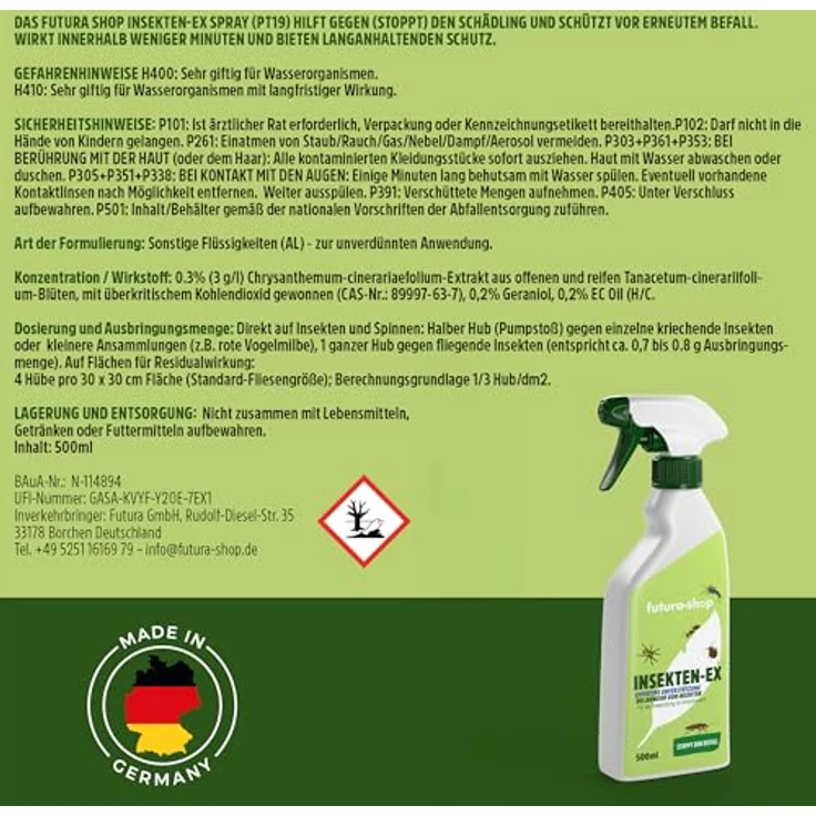 Futura-Shop Insektenspray, effektives Insektenspray mit ätherischen Ölen, 500 ml, biobasiert und rückstandsfrei – Bild 7