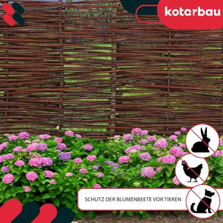KOTARBAU® 10er Set Beetbegrenzung Weidenzaun 120 x 40 cm, naturbraun, wetterbeständig, flexible Beeteinfassung aus Weidengeflecht – Bild 4