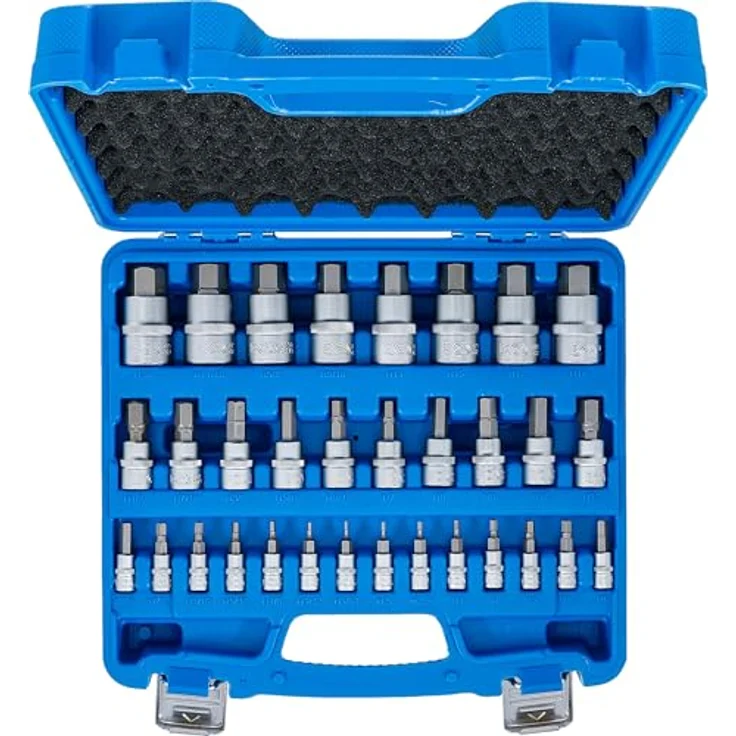 BGS 74258 Bit-Einsatz-Satz, 32-teilig, Innenvierkant 6,3 mm (1/4"), 10 mm (3/8"), 12,5 mm (1/2"), Innensechskant 2-19 mm, metrisch und Zollgrößen, inklusive Kunststoffkoffer – Bild 4