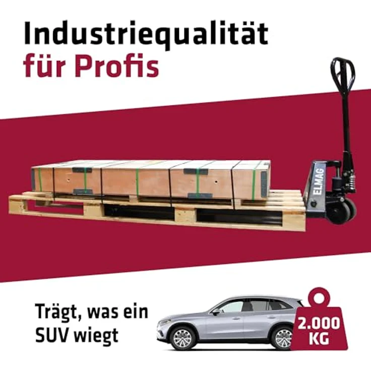 ELMAG Handhubwagen HWL 2500, Hubwagen mit 2000 kg Tragkraft, 1800 mm Gabellänge, Gummirädern & Polyurethan-Tandemrollen für mühelosen Transport – Bild 3
