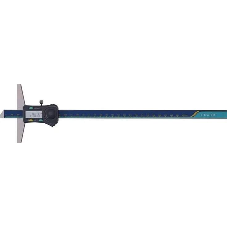 NORDWEST Handel AG Tiefenmessschieber DIN 862, 300mm digital, gehärtete Schiene, Genauigkeit 0,03 mm, Batterie inklusive