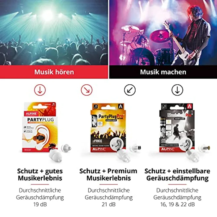 Alpine PartyPlug Pro Gehörschutz Ohrstöpsel mit linearer Dämpfung für Party, Musik, festival, Disco und Konzerte €“ Naturgetreue Dämpfung Hypoallergen mit em Reiniger €“ Wiederverwendbar – Bild 4