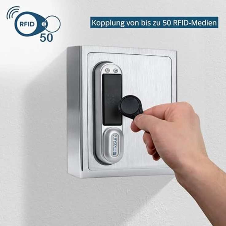 masunt Schlüsselsafe 1121 RFID | elektronischer Schlüsseltresor | Registrierung von bis zu 50 individuellen Zutrittsmedien | V2A Edelstahl | Aufbruch-sicher | wetterfest | Silber – Bild 4