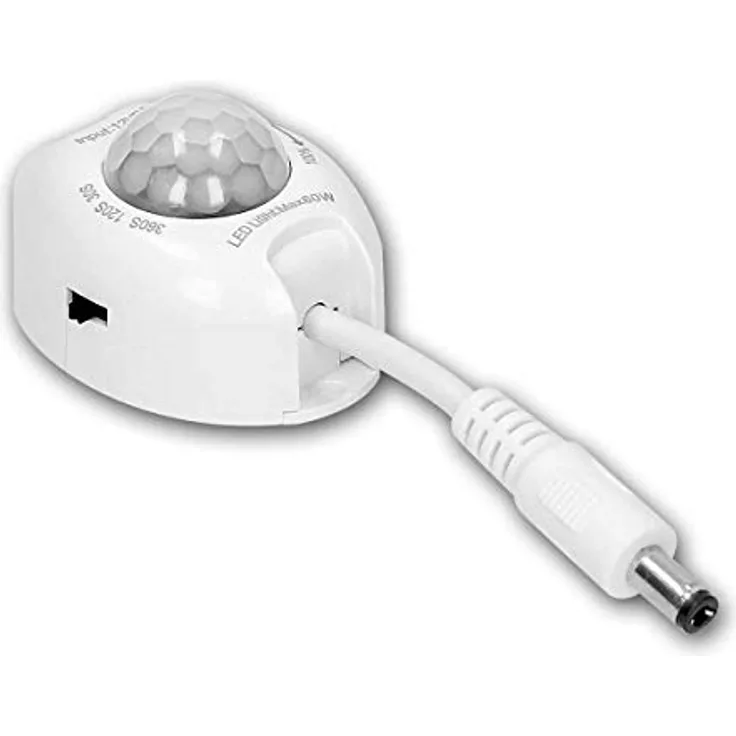 world-trading-net Inline Bewegungsmelder 120° mit Dimmer für LED, 12V DC, Anschluss über Koaxialstecker 5,5/2,1mm, Innenbereich