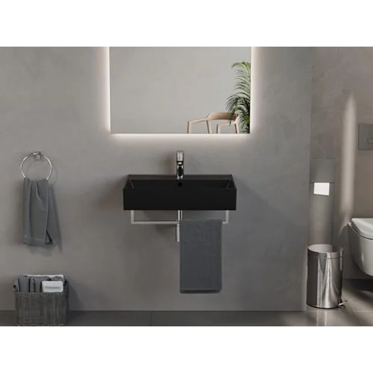 Aqua Bagno Matt schwarzes Waschbecken 60 x 46 cm, eckiges Handwaschbecken, Loft Air Design, Keramik Waschtisch – Bild 4