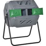 Outsunny Trommel-Komposter, 160L Gartenkomposter mit 2 Kammern, Drehbarer Schnellkomposter, für Bio- und Garten-Abfälle, Grau