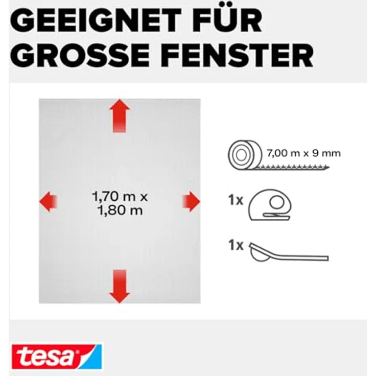 tesa Insect Stop COMFORT Fliegengitter für Fenster - Insektenschutz mit Klettband selbstklebend - Fliegen Netz ohne Bohren, anthrazit (durchsichtig) 170 cm x 180 cm – Bild 3