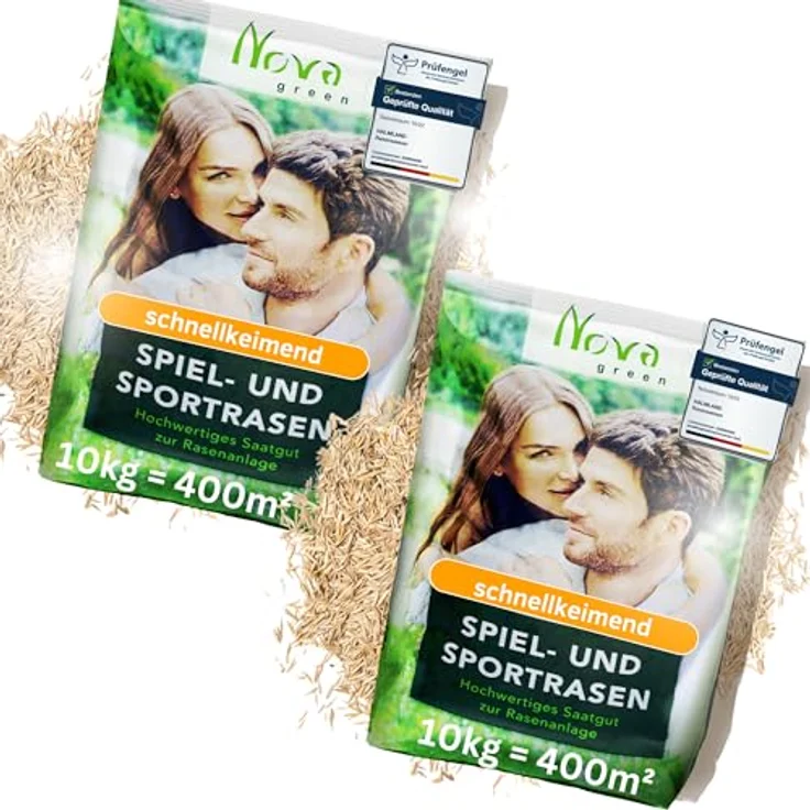 halmland Premium Rasensamen schnellkeimend, 20kg für 800m² - Belastbarer Sport- und Spielrasen, trockenresistent, ideal für Rasensaat und Nachsaat – Bild 1
