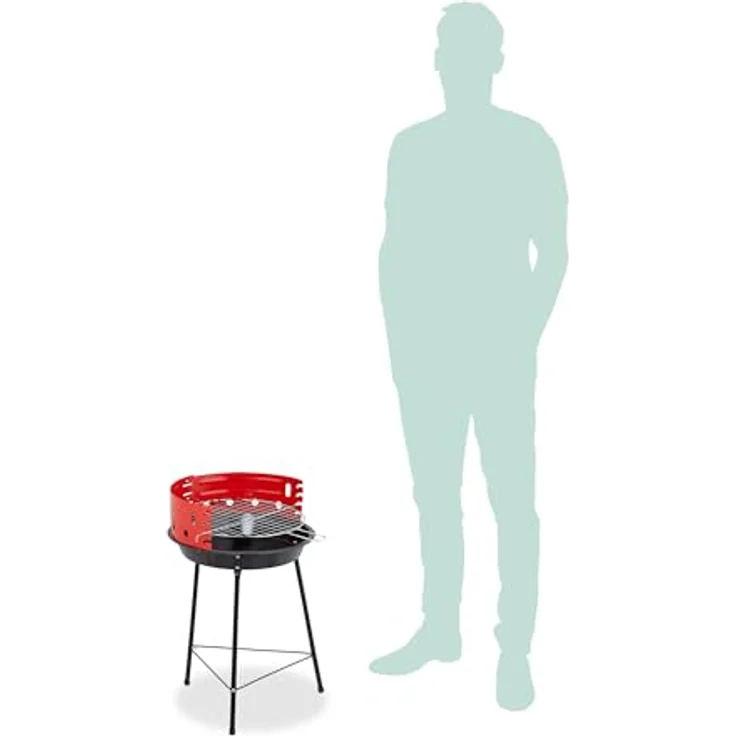 Relaxdays Holzkohlegrill, Dreibein, Ø 37 cm, Windschutz, schwarz/rot – Bild 5