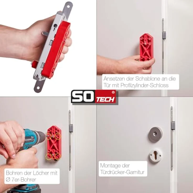SOTECH Bohrschablone für Türdrücker mit Rosettengarnitur, Kunststoff (rot), für alle Türen mit Buntbart, Profilzylinder, WC und Wechselschloss geeignet - Preisvergleich – Bild 3