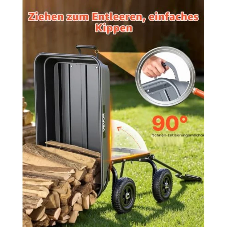 VEVOR Gartenwagen mit Kippfunktion, 181 kg belastbarer Bollerwagen, 270° drehbarer Transportwagen für Gartenarbeiten mit 8 Zoll pannensicheren Kunststoffreifen – Bild 4
