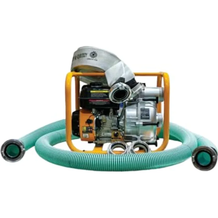 JCB Schmutzwasserpumpe WP80TP24-KPL, 7,5 PS, 224 cm³, 3,6 L Tankvolumen, inkl. 2x Storz 75 mm Kupplungen, gelb-silber-grün
