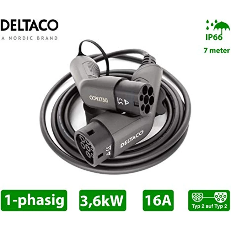 Deltaco EV-1207 Elektroauto EV Ladekabel 7m 1-phasig IEC Typ 2 auf Typ 2 - 16A 3 – Bild 2