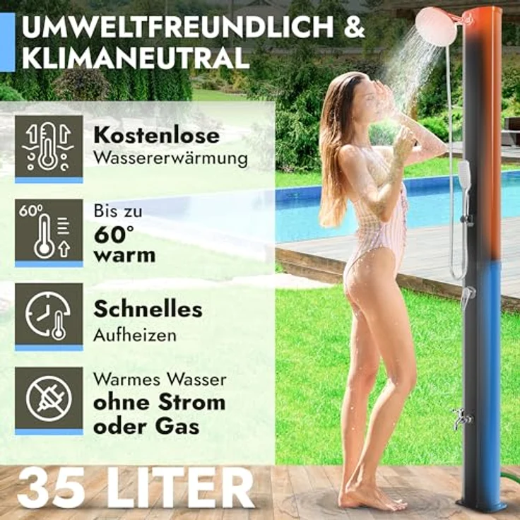 Gartendusche 35 Liter Solardusche Garten für Außen und Fußdusche in Schwarz ohne Stromanschluss – Bild 4