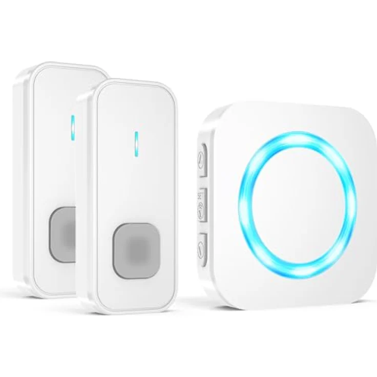 AIMAX Funkklingel Set, 2 Sender & 1 Empfänger, 400m Reichweite, IP55 wasserdicht, 55 Klingeltöne, 5 Lautstärkestufen mit LED-Blitz, kabellose Installation – Bild 1
