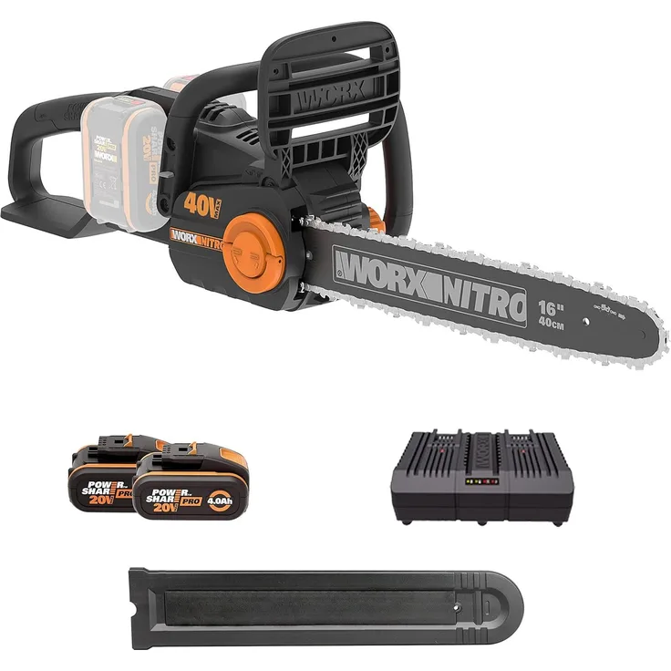 Worx Akku-Kettensäge WORX NITRO WG385E 40V inkl. Akku und Ladegerät, 40,00 cm Schwertlänge, Automatischer Kettenöler, Drahtlos