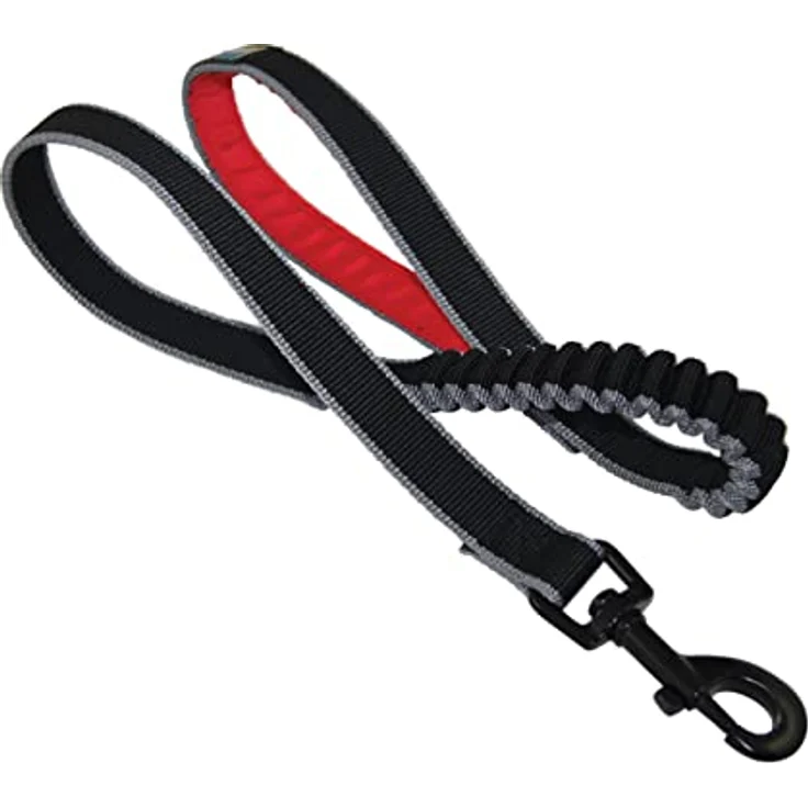 Kurgo Rückfedernde Leine Wander- und Laufleine, Gepolsterter, atmungsaktiver Netzgewebe-Griff, 122-137 cm Länge, Schwarz/Rot – Bild 1