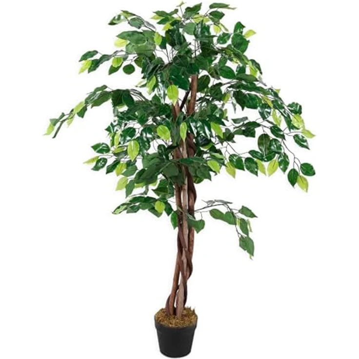 Spetebo Kunstpflanze Benjamini breit im Blumentopf - 115 cm - Deko Pflanze Zimmerpflanze künstlich Kunstbaum Birkenfeige – Bild 2