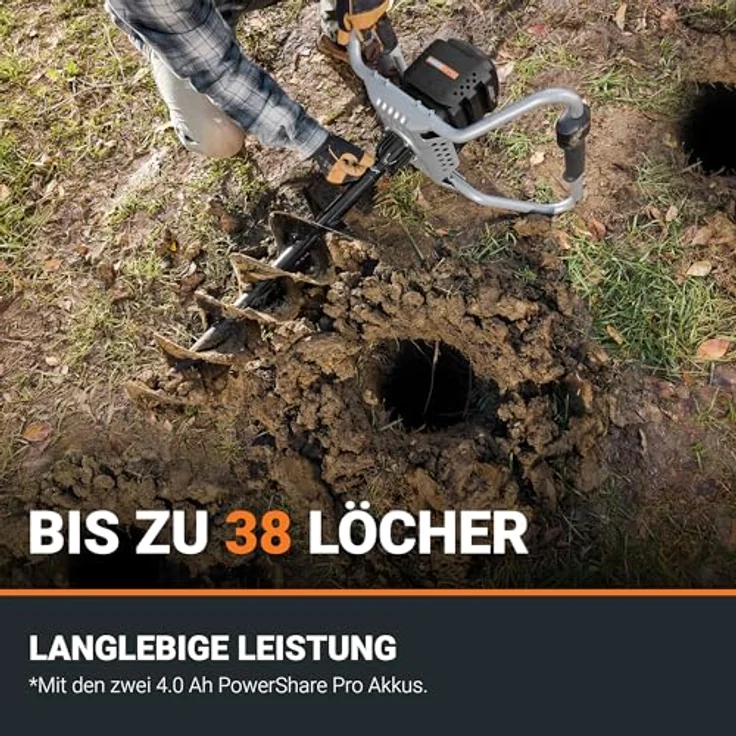 WORX Nitro WG865E.9 Akku-Erdbohrer 40V, Brushless Motor, 20 cm Bohrer, 2 Geschwindigkeiten, Rückwärtslauf & Anti-Kickback, ergonomisch leicht, ohne Akku & Ladegerät – Bild 4
