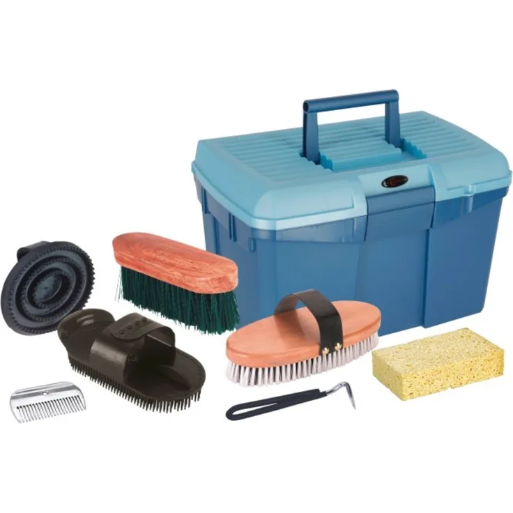 Kerbl Fellbürste Putzbox 7-teilig befüllt 321775 (1-tlg), Komplett mit herausnehmbarem Einsatz