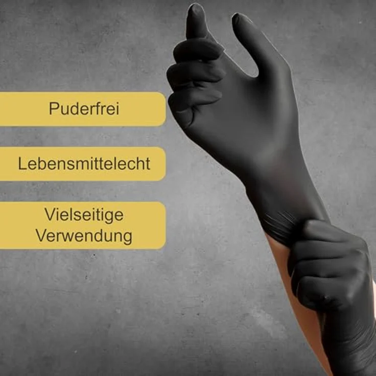 ABENA THOR Latexhandschuhe (M), 100 Stück – Schwarze Einmalhandschuhe, puderfrei, für Küche, Reinigung, Grillen & Werkstatt – Größen S, M, L, XL – Bild 2
