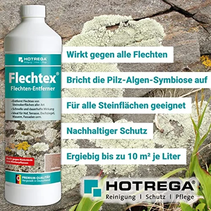 HOTREGA Flechtex Flechten Entferner 1 L Set inkl. Schaumsprüher, Pilz-Entferner, Algen-Enferner, Flechtenentferner, Algenentferner – Bild 2