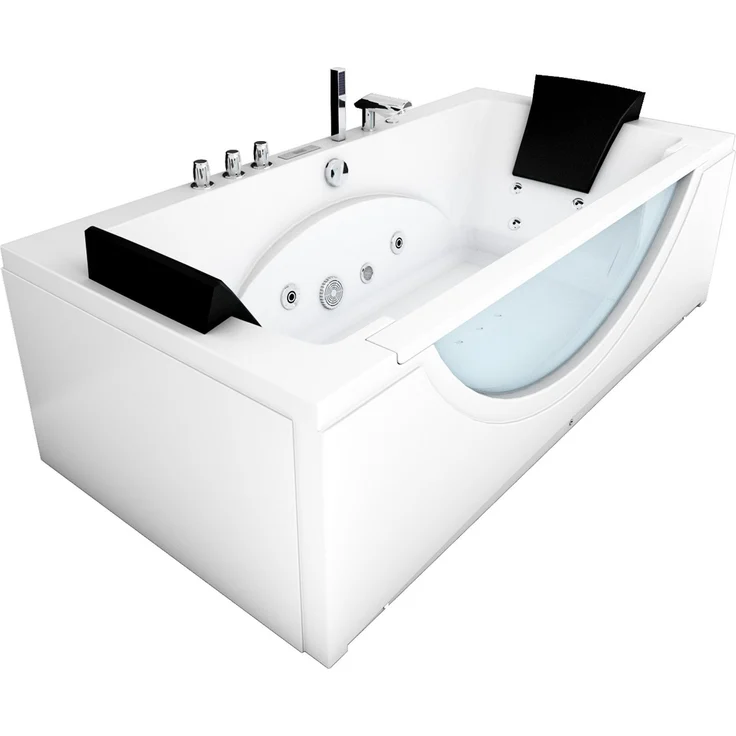 AcquaVapore Whirlpool-Badewanne W81H-C 180x90cm, 1-tlg, mit Heizung und Farblichtspot, weiß