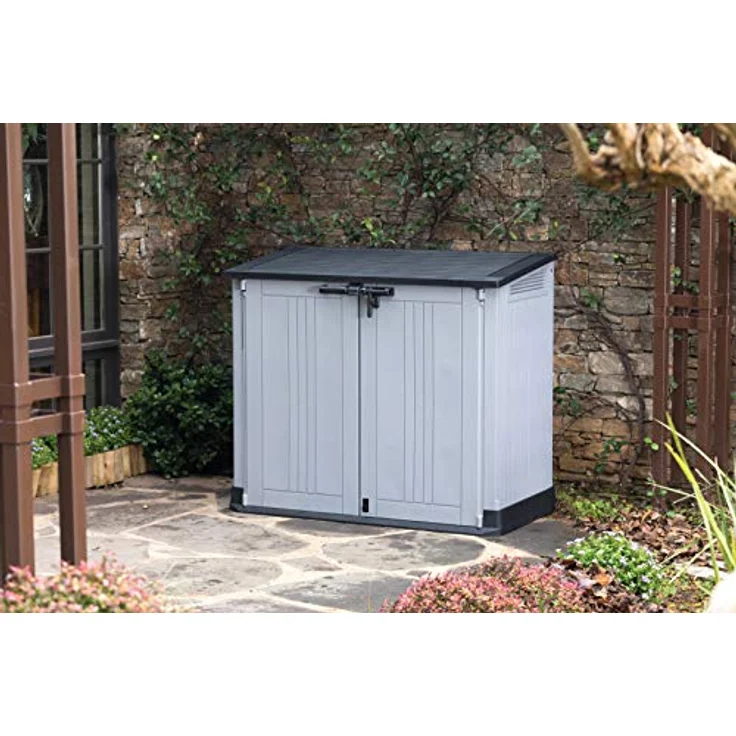 Keter Store it Out Nova Gartenschuppen, 880 l Fassungsvermögen, hellgrau mit dunkelgrauem Deckel, 132 x 71,5 x 113,5 cm – Bild 3