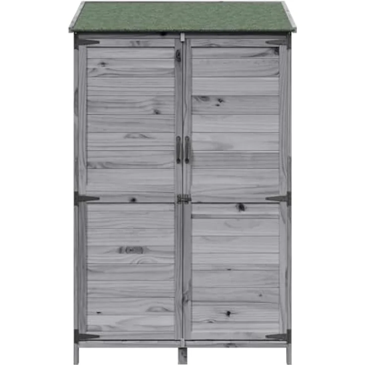 vidaXL Gartenschuppen Grau 106,5 x 56 x 176 cm, Massivholz aus Fichte mit wasserfestem Schindeldach und Lüftungsschlitzen – Bild 8