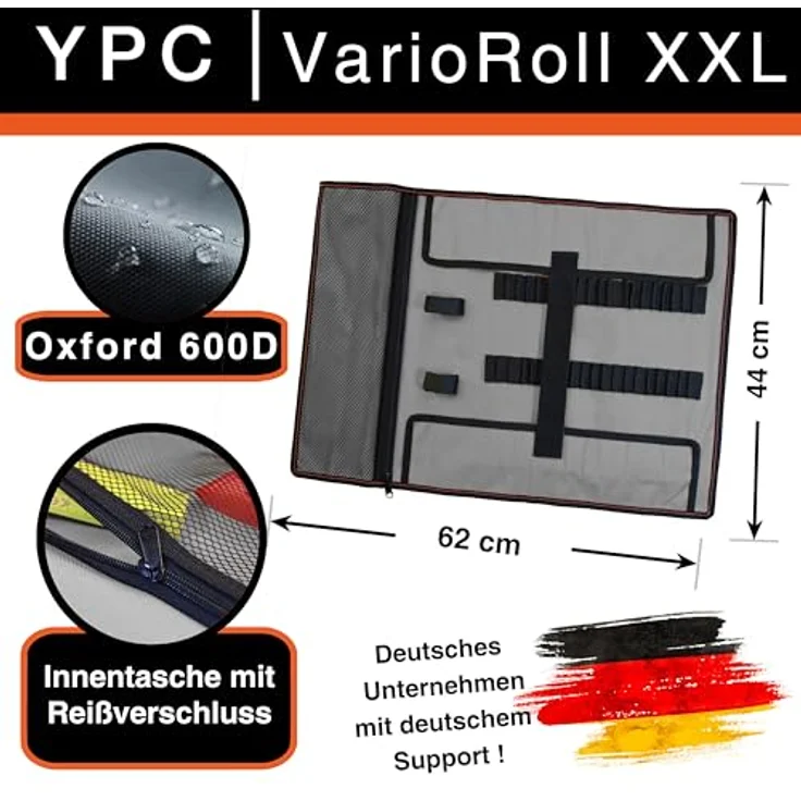 YPC VarioRoll XXL, Werkzeugtasche rollbar 62x44cm mit 60 Halteschlaufen und Netztasche, robustes wasserfestes Oxford 600D Polyester – Bild 2