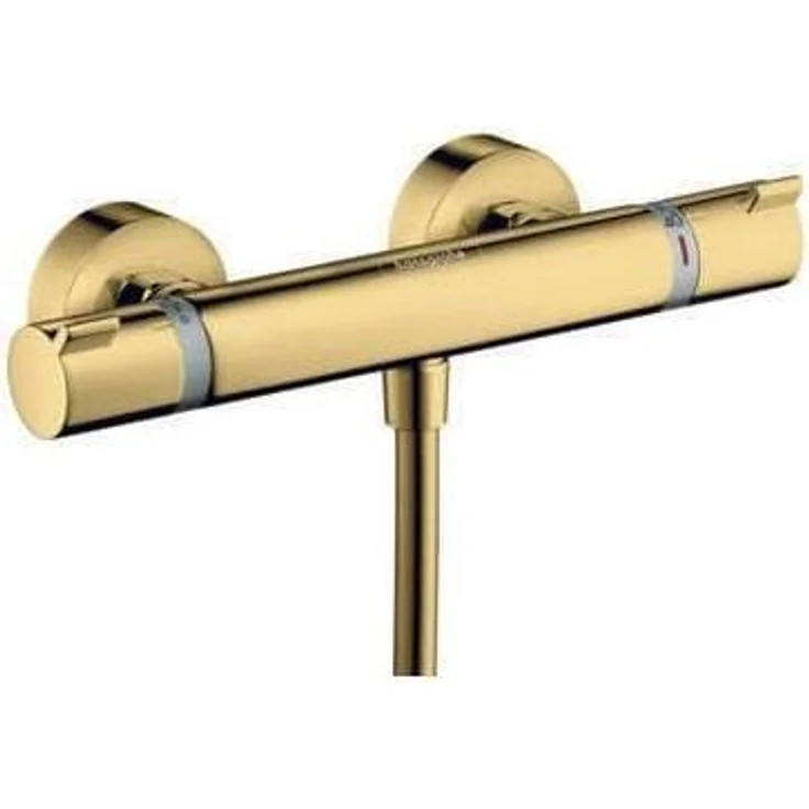 hansgrohe Badarmatur Ecostat Brausethermostat Comfort Aufputz (polished gold optic) - Thermostatkartusche zur Temperaturregelung, Ecostop-Taste, Sicherheitssperre bei 40 °C – Bild 1