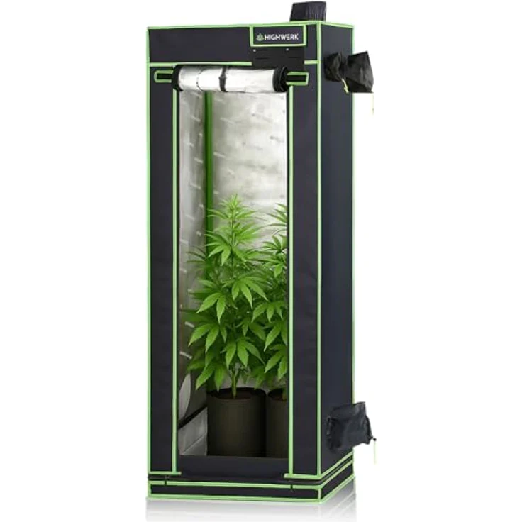 HIGHWERK Growzelt 60 x 60 x 180 cm, Indoor Grow tent für Homegrow, lichtundurchlässig, schwarz-grün, mit hochreflektierender Diamond Beschichtung – Bild 4