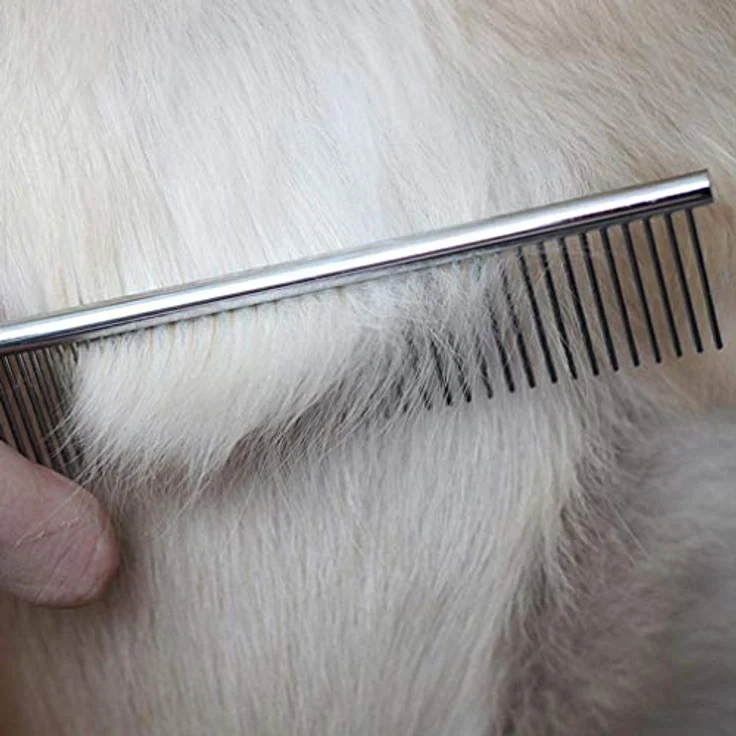 FFTONG Haustier Stahlkamm mit abgerundeten Enden Edelstahlzähne, Metall Cat Cat Dog zum Entfernen von Verwicklungen und Knoten, Pudelpflege Deshedding Tool, 7 1/2-Zoll L. – Bild 3