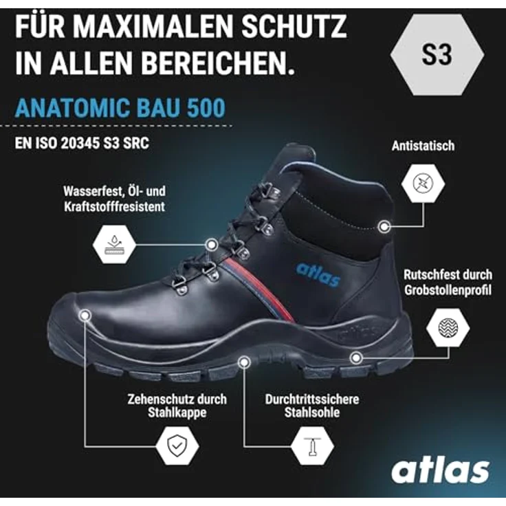 ATLAS knöchelhoher Sicherheitsschuh Anatomic Bau 500, W12 Gr.50 – Bild 3