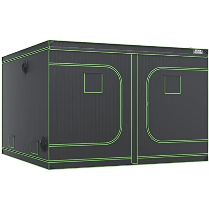VEVOR Growbox GT600D120, 305 x 305 x 203 cm Gewächshaus mit 19 mm Stahl-Rahmen, 600D Oxford-Gewebe, 60 kg Tragfähigkeit, geeignet für 400 W Wachstumslampe, schwarz + grün – Bild 9