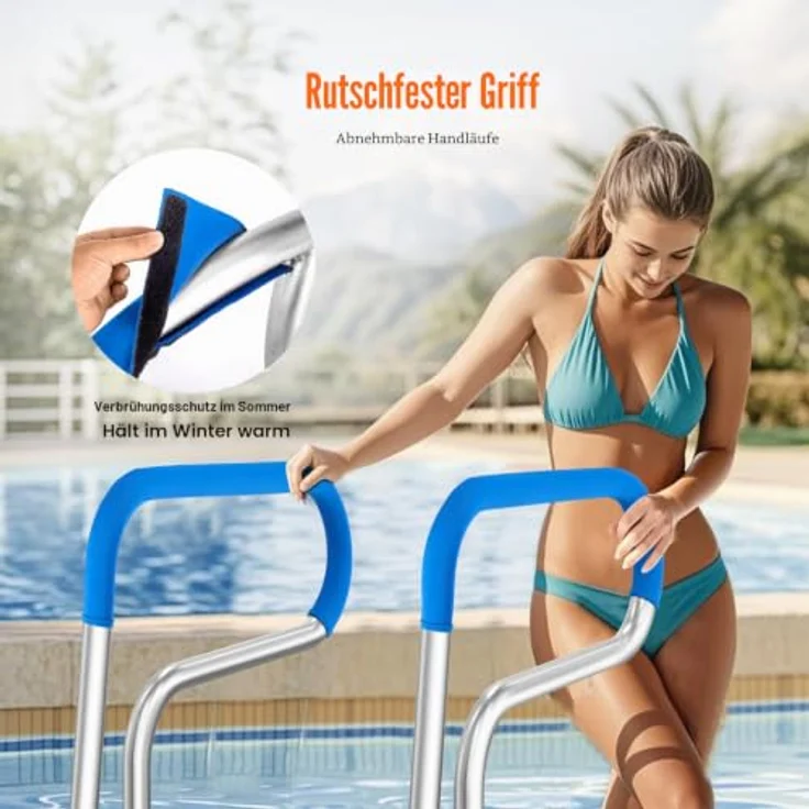 VEVOR Pool-Handlauf, 805 x 100 x 585 mm, Edelstahl Pooleinstieg mit Grundplatte, rostfreier Haltegriff für Innen-/Außenpools, Tragfähigkeit 220 lbs / 100 kg, Farbe Silberweiß – Bild 4