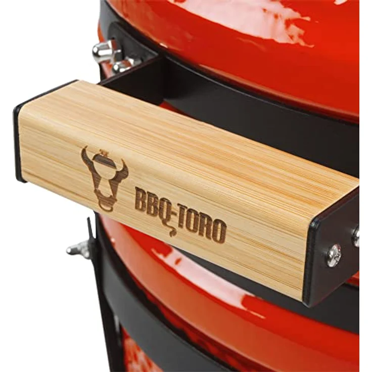 BBQ-Toro Kamado Grill Shiro Ø 39 cm mit Thermometer, Holzgriffe | Rot | Mini Holzkohlegrill, Ceramic Grill, Keramikgrill, Grill Ei, Grill Rund Holzkohle, Kamado BBQ – Bild 5